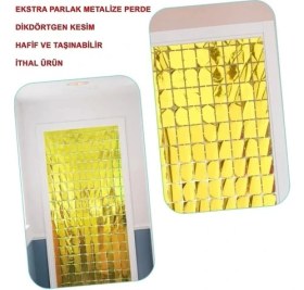 Resim Buğz Altın Renk Disko Dikdörtgen Kesim Kapı Perdesi Altın 