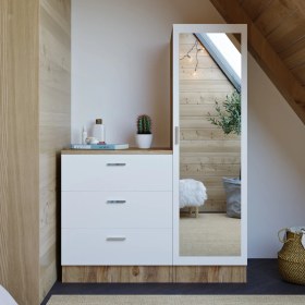 Resim L'occi Concept Foster Aynalı 3 Çekmeceli Şifonyer Gardırop Çam Beyaz 