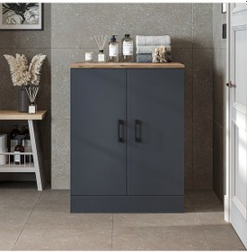 Resim Çamaşır Kurutma Makinesi Alt Dolabı Kapaklı Banyo Alt Dolap Antrasit - Atlantik Çam 