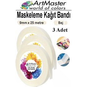 Resim ArtMaster Kağıt Bant Maskeleme Bandı 9 mm 25 Metre 3 Adet Boya Bantı Maskeleme Kağıt Bant Duvar Yağlı Boya Badana Çok Amaçlı 