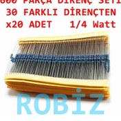 Resim Robizstore-600 Parça Direnç Seti - 0.25W 30 Farklı Dirençten 20Şer Adet 