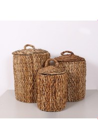 Resim Olimpos Doğal Abaka 3 Lü Set Kapaklı Çamaşır Ve Dekorasyon Sepeti Naturel 