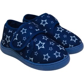 Resim Stella Pendenza Lacivert Baskılı Kids Çocuk Ünisex Panduf Cırtlı Rahat Kaydırmaz Taban Ev Patiği Ayakkabı KP-2006 