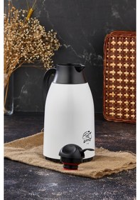 Resim 1,3 Litre Cam Hazneli Plastik Termos-beyaz 