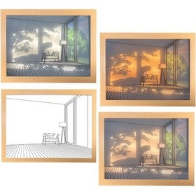 Resim Geeroyoo Led Işık Dekoratif Tablo 3 Renk Ayarlı A4 Fotoğraf Çerçevesi - Salon/yatak Odası Aydınlatmalı Duvar Dekoru Çok Renkli 