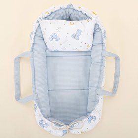 Resim Babynest ve Yastık- Çift Taraflı - Mavi Petek - Mavi Tavşan 