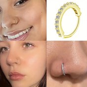Resim 1 adet Vintage Tarzı Çinko Alaşım Burun Halkası, Mikro Kakma Taşlarla Süslenmiş, Kadınlar İçin Parıldayan Piercing Takı, Günlük ve Parti Kullanımı İçin Uygun, Mardi Gras Günü Aksesuarı, Her Mevsim Giyilebilir 
