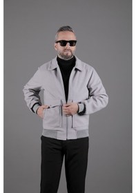 Resim Ohepmoda Torba Cepli Ribanalı Erkek Kaşe Kaban Mont Gri 