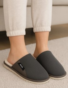Resim Ar-060 Unisex Kadife Kumaş İçi Kürklü Kışlık Ev Terliği Gri 