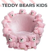 Resim Mobilya Stant Most Teddy Kids Pembe Ayıcıklı Peluş Kumaş Döner Berjer (Evinize Teslim) 