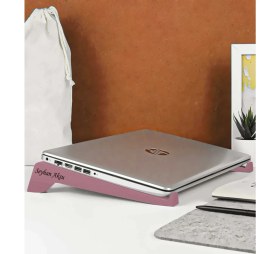 Resim BK Kişiye Özel Taşınabilir Ahşap Pembe Notebook Laptop Standı 