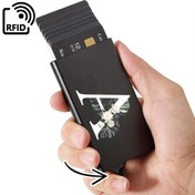 Resim 1 Adet İnce Kartlık, A'dan Z Desenli Cüzdan Kimlik Banka veya kredi kartı tutucu Minimalist ince alüminyum metal cüzdan, çanta RFID koruma erkekler için Metalik Organizatör 