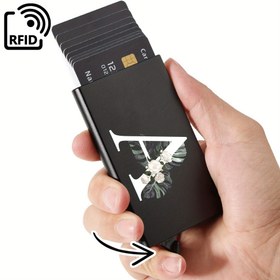 Resim 1 Adet İnce Kartlık, A'dan Z Desenli Cüzdan Kimlik Banka veya kredi kartı tutucu Minimalist ince alüminyum metal cüzdan, çanta RFID koruma erkekler için Metalik Organizatör 