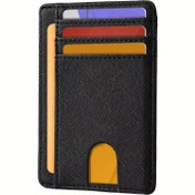 Resim 1 Adet Erkek Minimalist Mikrofiber Cüzdan, İnce Ön Cep Tasarımı, RFID Engelleme, Hafif, PVC Astarlı, Açık Kapanış, Ofis ve Seyahat İçin İdeal 