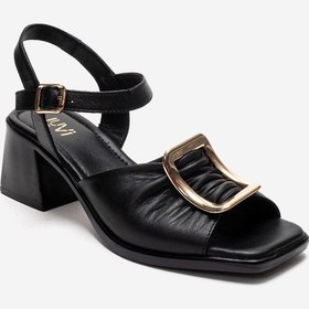 Resim Luvishoes Asha Siyah Tokalı Hakiki Deri Kadın Kalın Topuklu Sandalet 