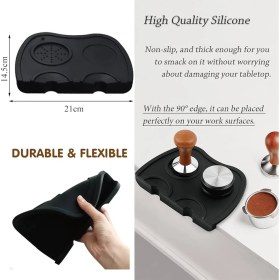 Resim Espresso Barista Tamper Temper Tamping Mat Düz Taban Siyah Silikon 2li 