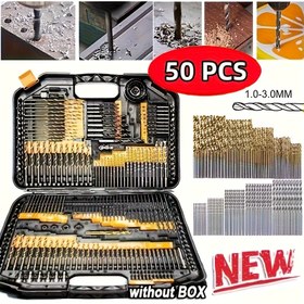 Resim 50 adet Titanyum Kaplamalı Yüksek Hız Çeliği Matkap Ucu Seti - Metal ve Ahşap için Uygun, 1-3mm Yüksek Karbon Çelik, Yuvarlak Saplı, Spiral Flüt Tasarımı, Karışık Boyutlar, Metal Kutu Dahil, Marangozluk Matkap Uçları | Dayanıklı Matkaplar 