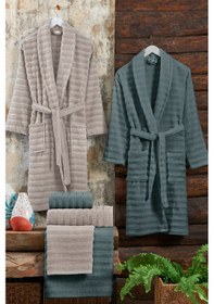 Resim Elart Soft Bornoz Aile Seti 6 Parça 70x135 Cm Bej-yeşil Yeşil 