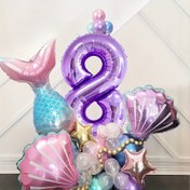 Resim 33 Parça Denizkızı Balon Seti, Mor Numara Alüminyum Folyo Balon, Doğum Günü Partisi Süslemesi Okyanus Kabuğu Parti Aranjmanı Sentetik Taşlı Noel, Cadılar Bayramı, Şükran Günü Hediyesi Paskalya hediye - kış, yeni yıl, Paskalya Oda Dekoru 