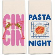 Resim 2 Adet İtalyan Mutfak Havluları - 45.72x66.04 cm, Vintage "Pasta Gecesi" & Kokteyl Tasarımı, Yumuşak Polyester Bar Havluları Mutfak Dekoru için, Barmenler ve Estetik El Havluları, Makinede Yıkanabilir, Mutfak İçin Bulaşık Havluları 