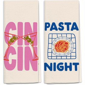 Resim 2 Adet İtalyan Mutfak Havluları - 45.72x66.04 cm, Vintage "Pasta Gecesi" & Kokteyl Tasarımı, Yumuşak Polyester Bar Havluları Mutfak Dekoru için, Barmenler ve Estetik El Havluları, Makinede Yıkanabilir, Mutfak İçin Bulaşık Havluları 