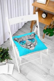 Resim RealHomes Mavi Zeminli Gözlüklü Cool Leopar Desenli Modern Pofidik Sandalye Minderi 