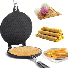 Resim 1pc Deluxe Waffle Kon Maker Dondurma Koneleri ve Waffle'lar - Kolay Çıkarma, Isıya Dayanıklı Saplı Waffle Kon Panı Dayanıklı Ev Pastanesi için Manuel Şarj Edilmemiş Bakeware 