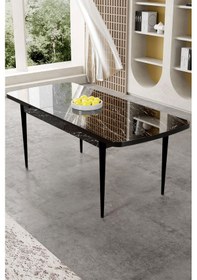 Resim Canisa Gale Serisi 80x132 Açılabilir Lak Panel Siyah Mermer Desen Mutfak Masa Takımı 4 Antrasit Sandalye Masa Siyah Mermer Desen Sandalyeler Antrasit 