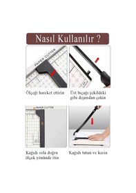 Resim Giyotin Kağıt Kesme Makinesi A4 Metal Kollu Tablalı A5-a4 Ayarlanabilir Sürgülü Paslanmaz Kaliteli 