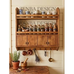 Resim Zenba Design Büyük Boy Ahşap Terek Bardak Baharatlık Rafı Geniş Raf Ölçülü 