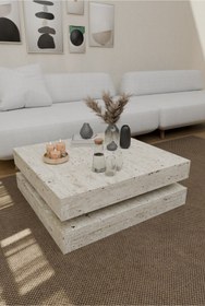 Resim Molnea Hamburg Led Işıklı Traverten Desen Orta Sehpa Modern 2 Katlı Dekor Sehpa Ofis Sehpası 