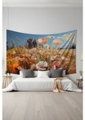 Resim Çiçek Bahçesi Desenli Duvar Halısı Duvar Örtüsü Tapestry Süet Dokulu Kumaş 