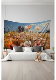 Resim Çiçek Bahçesi Desenli Duvar Halısı Duvar Örtüsü Tapestry Süet Dokulu Kumaş 