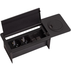 Resim Socketline Monza Wireless Serisi Bas Aç Kapaklı Fırçasız Masa Priz Siyah 