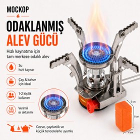 Resim Katlanabilir Mikro Kamp Ocağı - Paslanmaz Çelik Gövde Mini Kamp Ocak Başlığı 