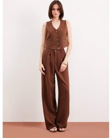 Resim DeFacto Wide Leg Fermuarlı Normal Bel Standart Boy Geniş Paça Keten Karışımlı Palazzo Pantolon E6210AX25SPBN254 
