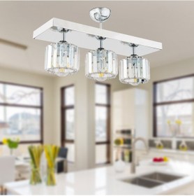 Resim Sabrina 3 Lü Sıralı Krom Kaplama Plafonyer Kristalli Taşlı Modern Tasarım Kristal Salon Avize 