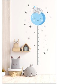 Resim Sevimli Uyuyan Fil ve Mavi Ay Boy Ölçer Çocuk Odası Duvar Sticker - 50 cm / Renkli / Boy Ölçer 