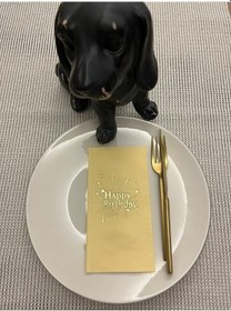 Resim Gold Yaldızlı Sarı Happy Bırthday Garson Katlama Peçete 16 Adet 