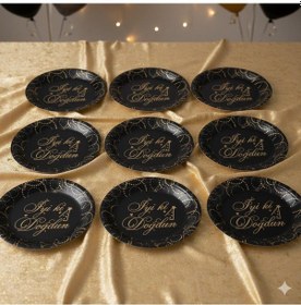 Resim Tabak Elegant İyi Ki Doğdun Siyah Noktalı 23cm 6lı Lüks Doğum Günü Tabağı 