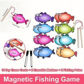 Resim Manyetik Balık Oyun Kartları - Çift Taraflı Silinebilir Kelime Yazma ve Öğrenme Kartları, Renkli Balık Manyetikleri ile Yeniden Kullanılabilir Eğitici Aracı, Gençler için Yaratıcı DIY Eğitici Aktivite, Manyetik Balık Çubukları Dahil, Eğitici Oyun, Eğlenceli Tasarım, Dayanıklı Manyetikler 