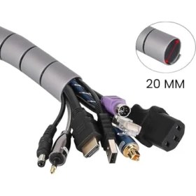 Resim Mcreative Spiral Kablo Kanalı Kablo Fiş Düzenleyici Toplayıcı Tutucu Gri, 1 mt x 20 mm (2 Adet) 