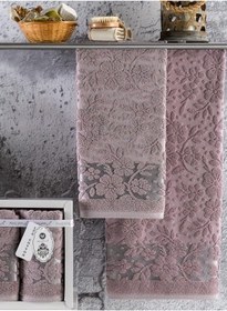 Resim Annem Livya Ve Çeyizlik Trend Cotton 2'li El,banyo Havlu Set 50x90 1adet,70x140 1adet Kutulu Gülkurusu 