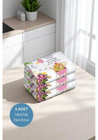 Resim 3lü Paket Baskılı Beyaz Mutfak Havlusu Modeli Bisikletli Kız 