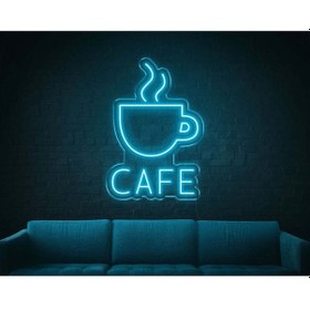 Resim Cafe Yazılı Ve Şekilli Neon Tabela Mavi 