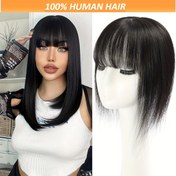 Resim 20.32-30.48 cm %100 İnsan Saçı - Kadınlar ve Erkekler için Hafif Görünmez Klipsli Saç Uzatma, İnceleşen Saçlar İçin Doğal Görünümlü Düz Stil, Tüm Etnik Gruplara Uygun, Saç Hacim Artırıcı Çok Yönlü Saç Aksesuarı 
