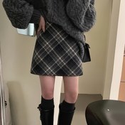 Resim 1pc Şık Tartan Plaid A-Şerit Etek - Polyester Dokuma Kısa Uzunluk, Çizme Detayı, Normal Uygun, Flared Etek, Sonbahar/Kış Modası 
