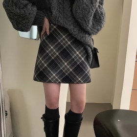 Resim 1pc Şık Tartan Plaid A-Şerit Etek - Polyester Dokuma Kısa Uzunluk, Çizme Detayı, Normal Uygun, Flared Etek, Sonbahar/Kış Modası 