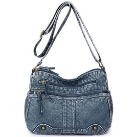 Resim Jeemson Klasik Mavi Koyu Pu Çanta, Çift Bölmeli Büyük Kapasite, Tek Omuz/çapraz Taşıma, Anahtar/parça Çantaları, Su Bardaklı Yan Cepler 