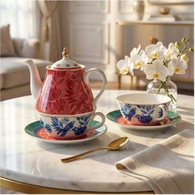 Resim Lucky Art Palmera Bone Çaydanlik Seti Kırmızı 